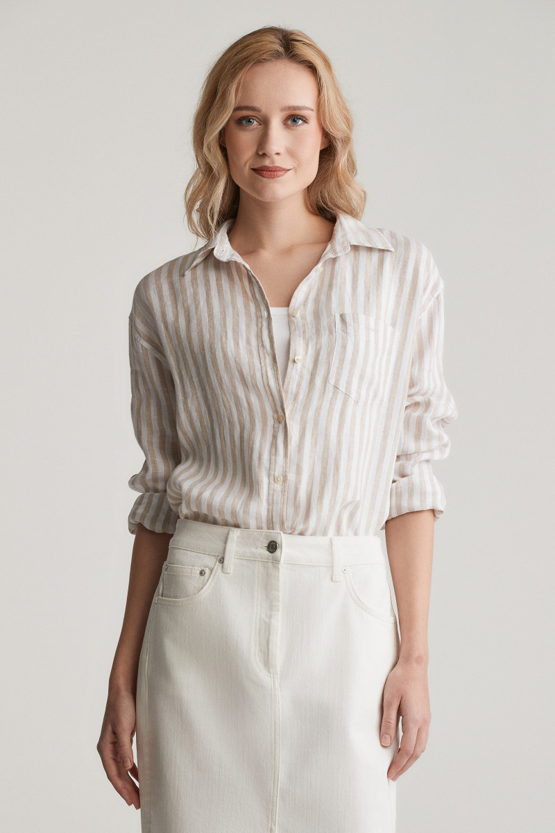 E-shop KOŠILE GANT REL STRIPED LINEN SHIRT DRY SAND