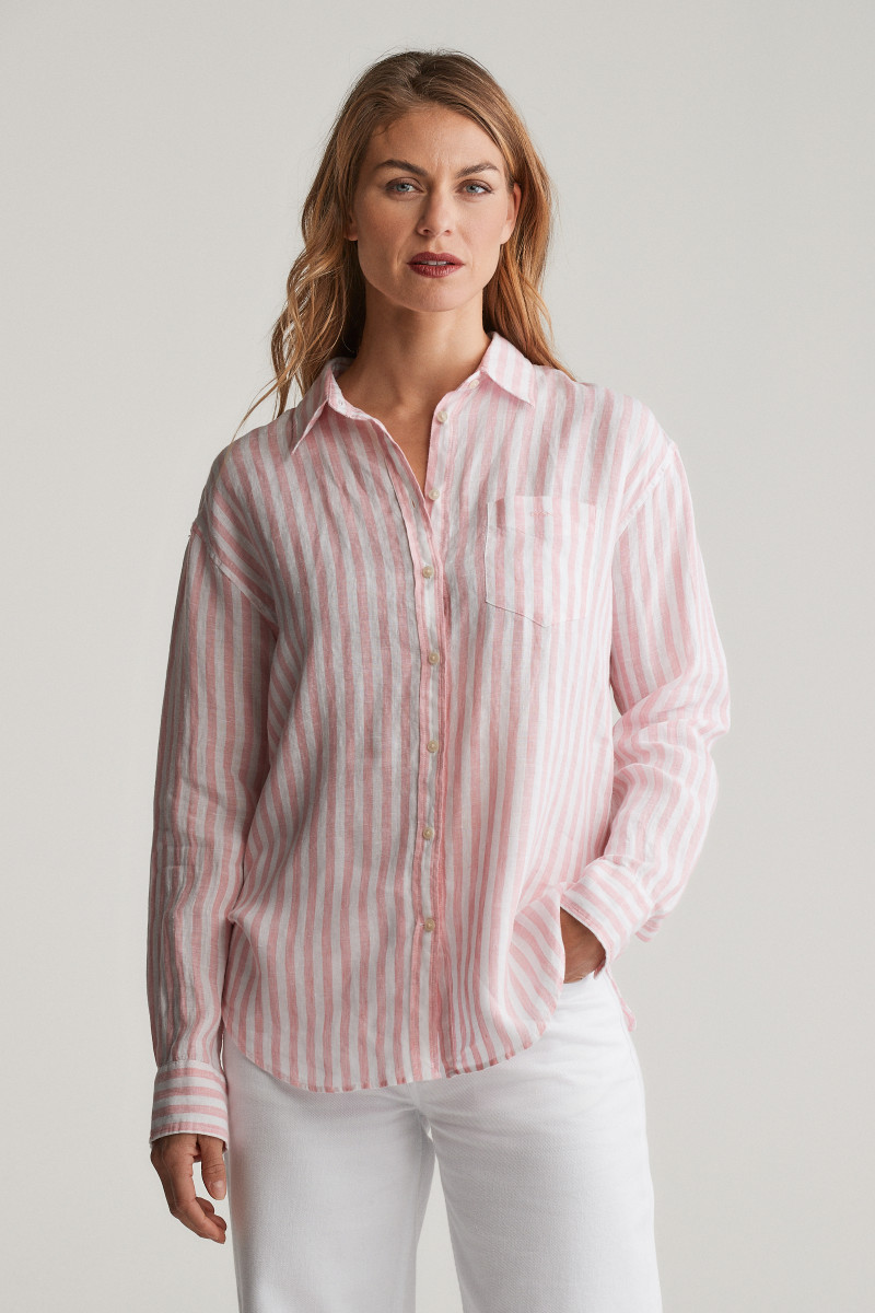 KOŠILE GANT REL STRIPED LINEN SHIRT GERANIUM PINK