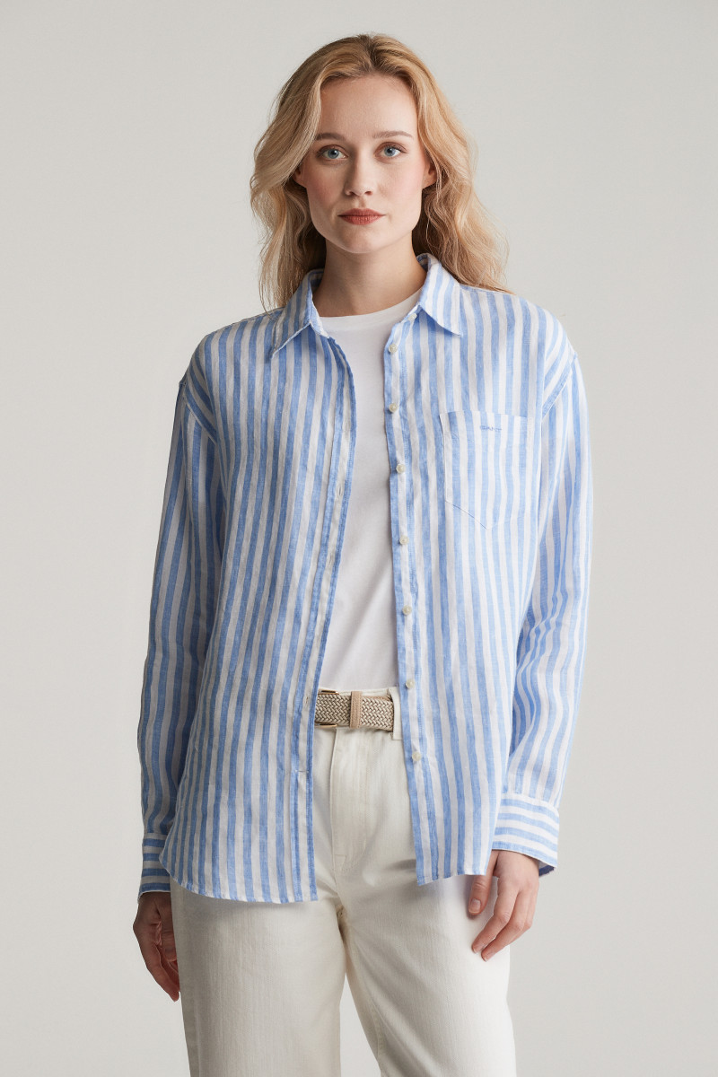 E-shop KOŠILE GANT REL STRIPED LINEN SHIRT PERFECT BLUE
