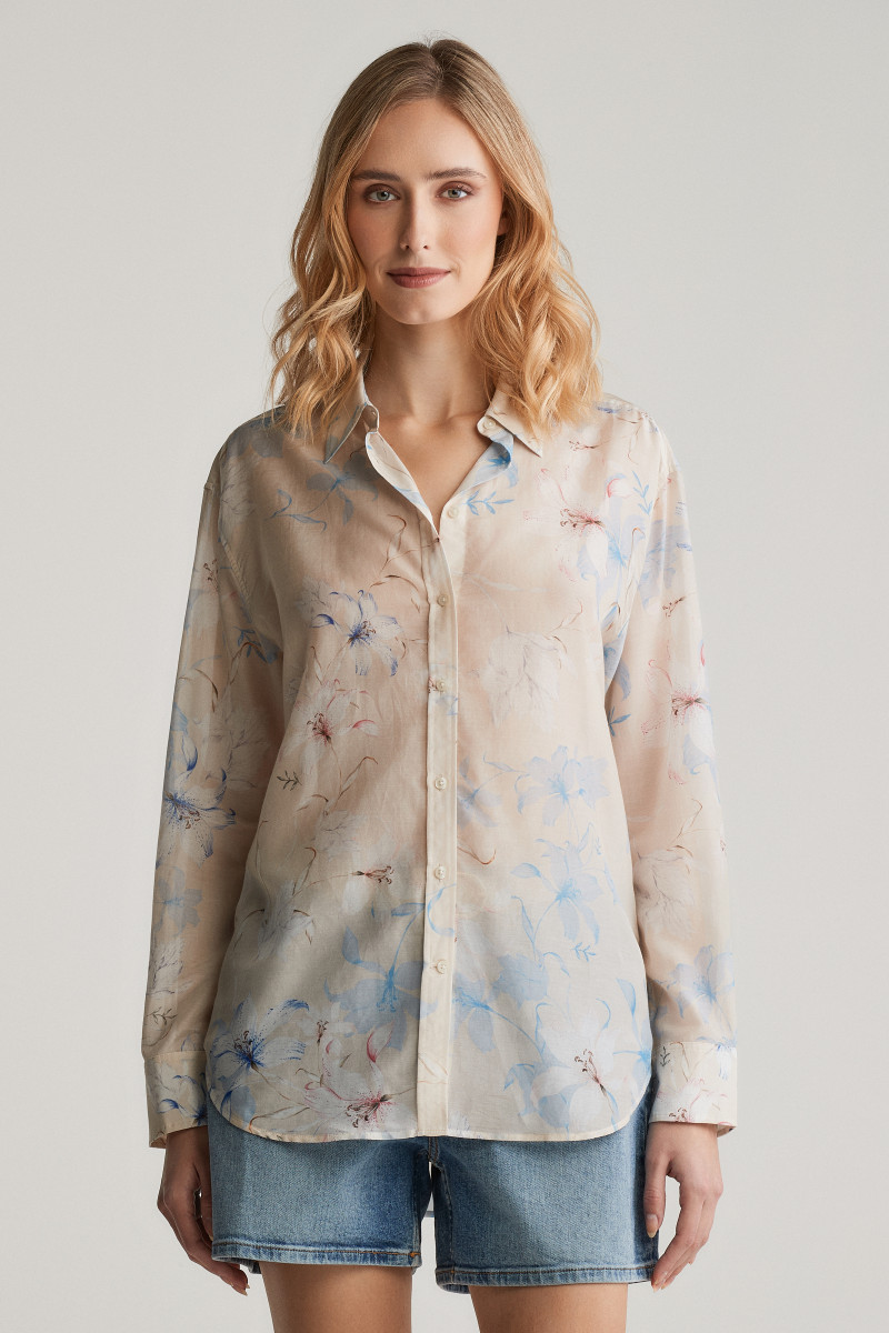 KOŠILE GANT REL FLORAL PRINT COT SILK SHIRT PUTTY