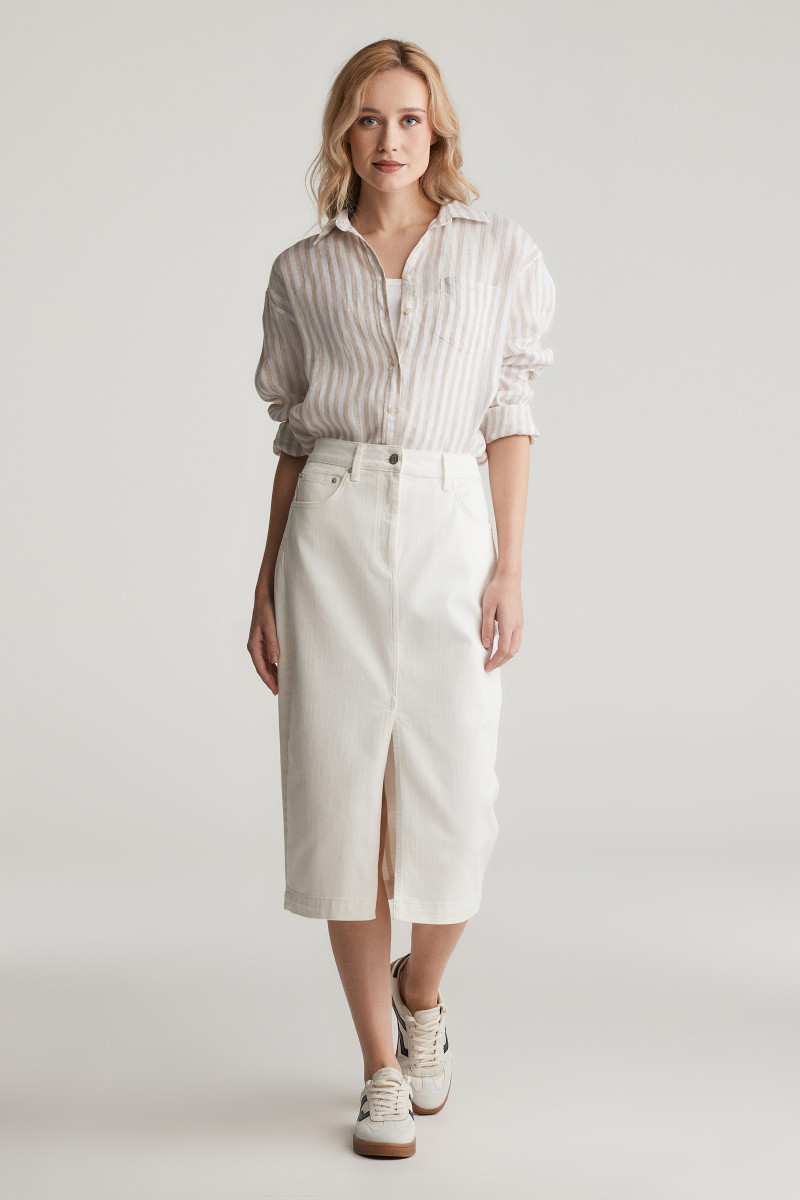 SUKNĚ GANT WHITE DENIM SLIT SKIRT EGGSHELL