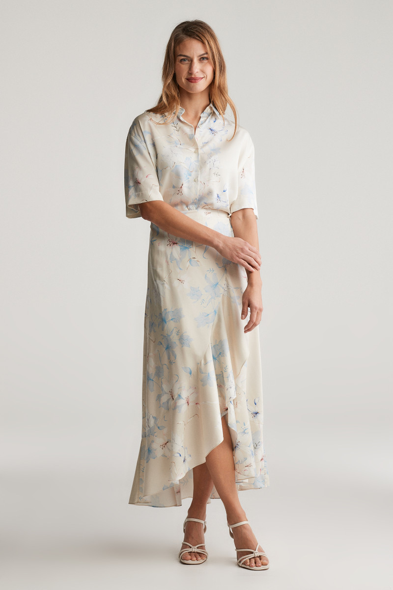 SUKNĚ GANT FLORAL PRINT WRAP FRILL SKIRT PUTTY