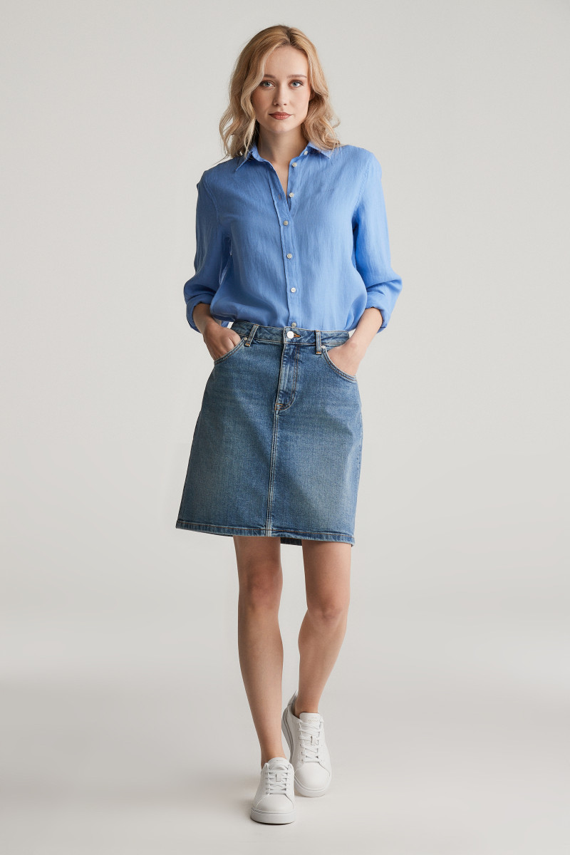 SUKNĚ GANT DENIM SKIRT MID BLUE BROKEN IN