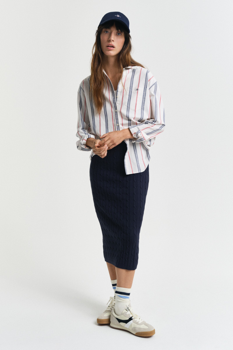 SUKNĚ GANT STRETCH COTTON CABLE SKIRT EVENING BLUE