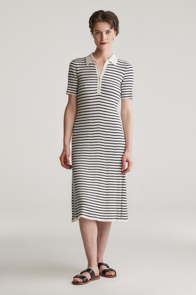 ŠATY GANT RIB KNIT STRIPED RUGGER SS DRESS EVENING BLUE
