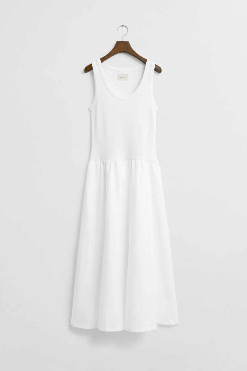 ŠATY GANT MIDI JERSEY WOVEN COMBO DRESS WHITE