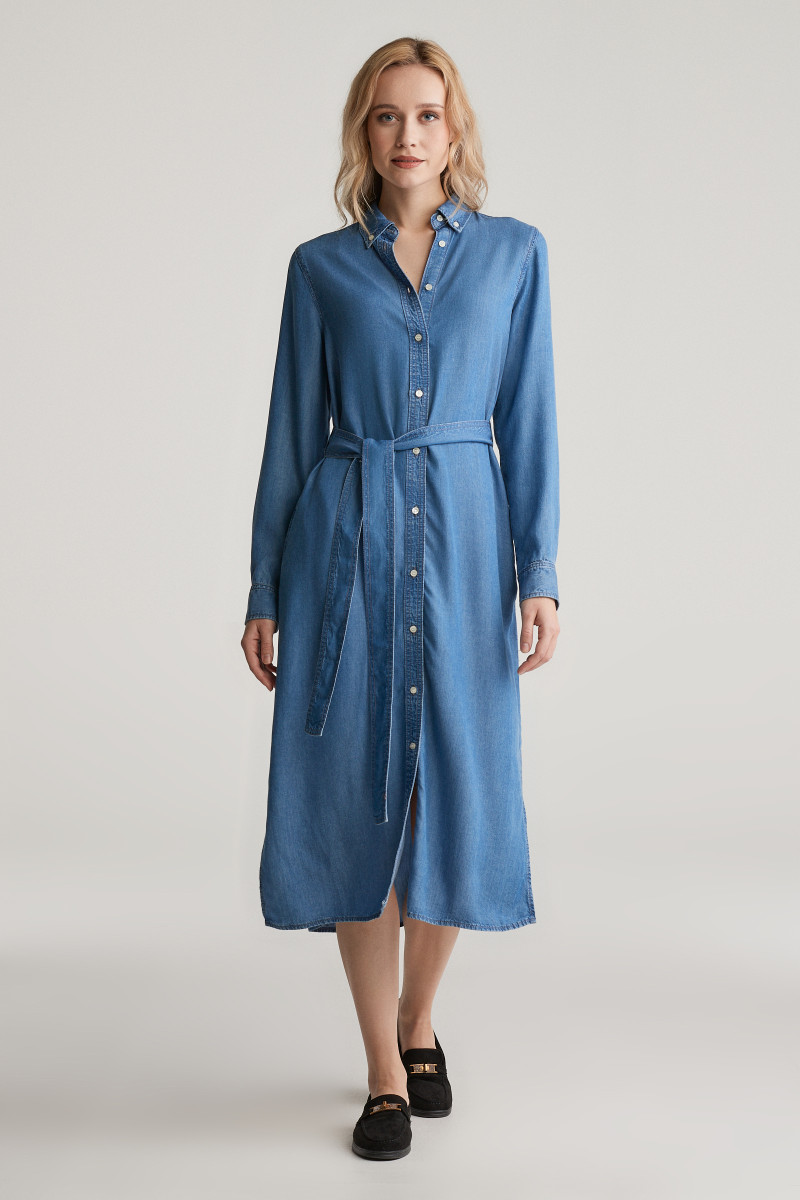 ŠATY GANT REG CHAMBRAY SHIRT DRESS LIGHT INDIGO
