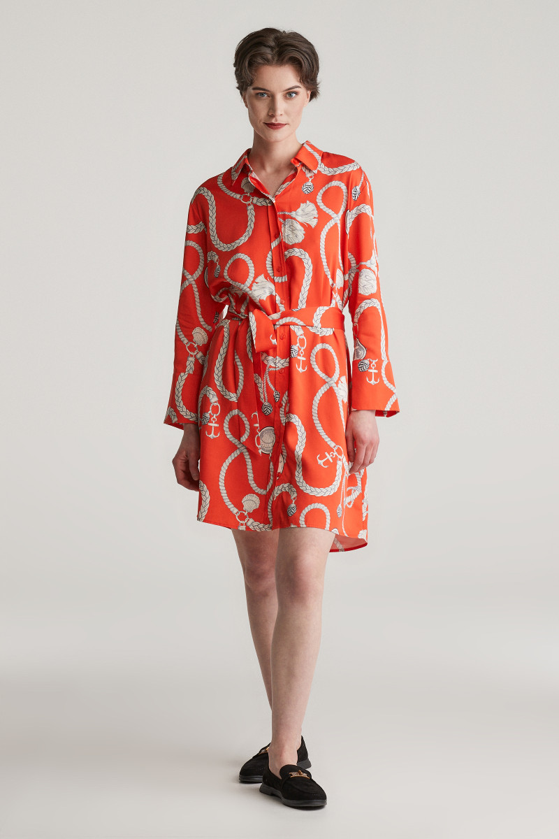 ŠATY GANT REL SAILING PRINT SHIRT DRESS ORANGE RED