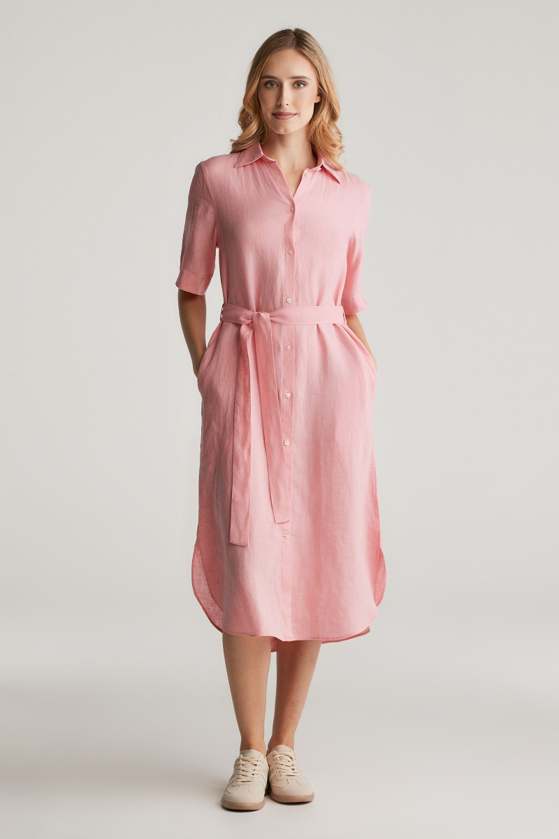 E-shop ŠATY GANT REG LINEN SS SHIRT DRESS GERANIUM PINK
