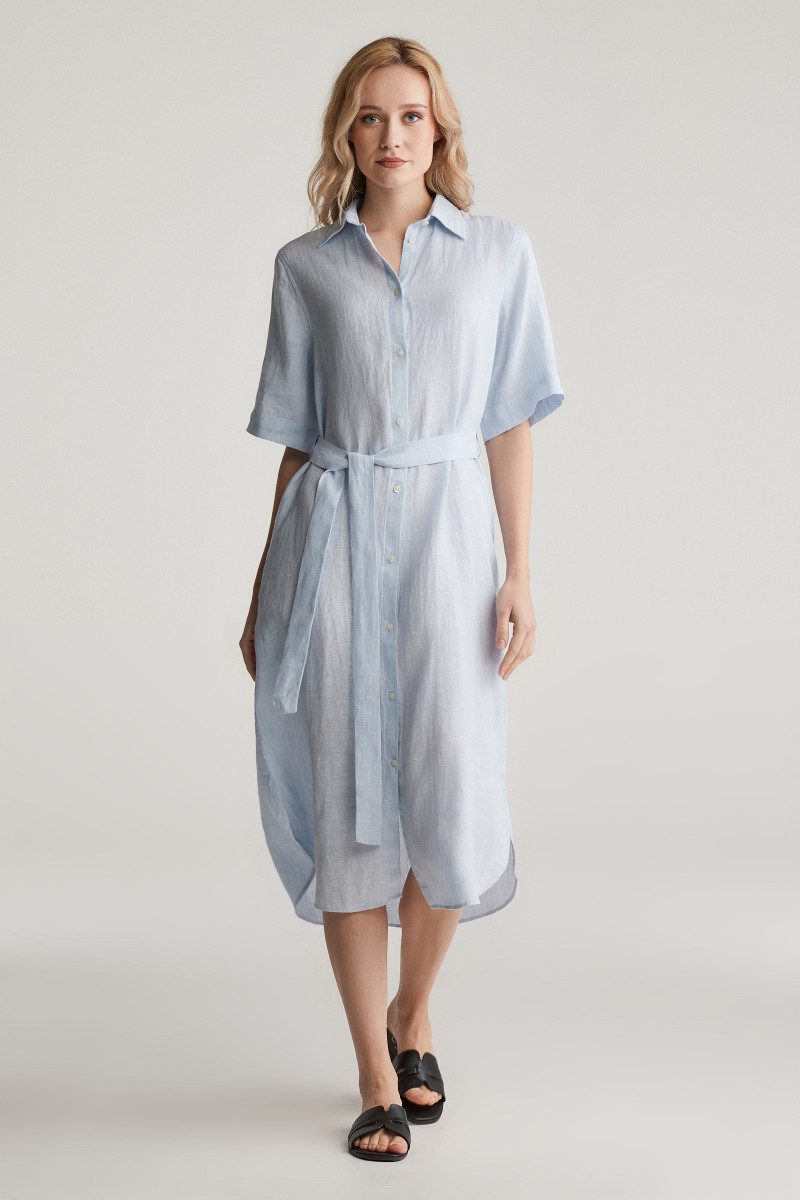 E-shop ŠATY GANT REG LINEN SS SHIRT DRESS LIGHT BLUE