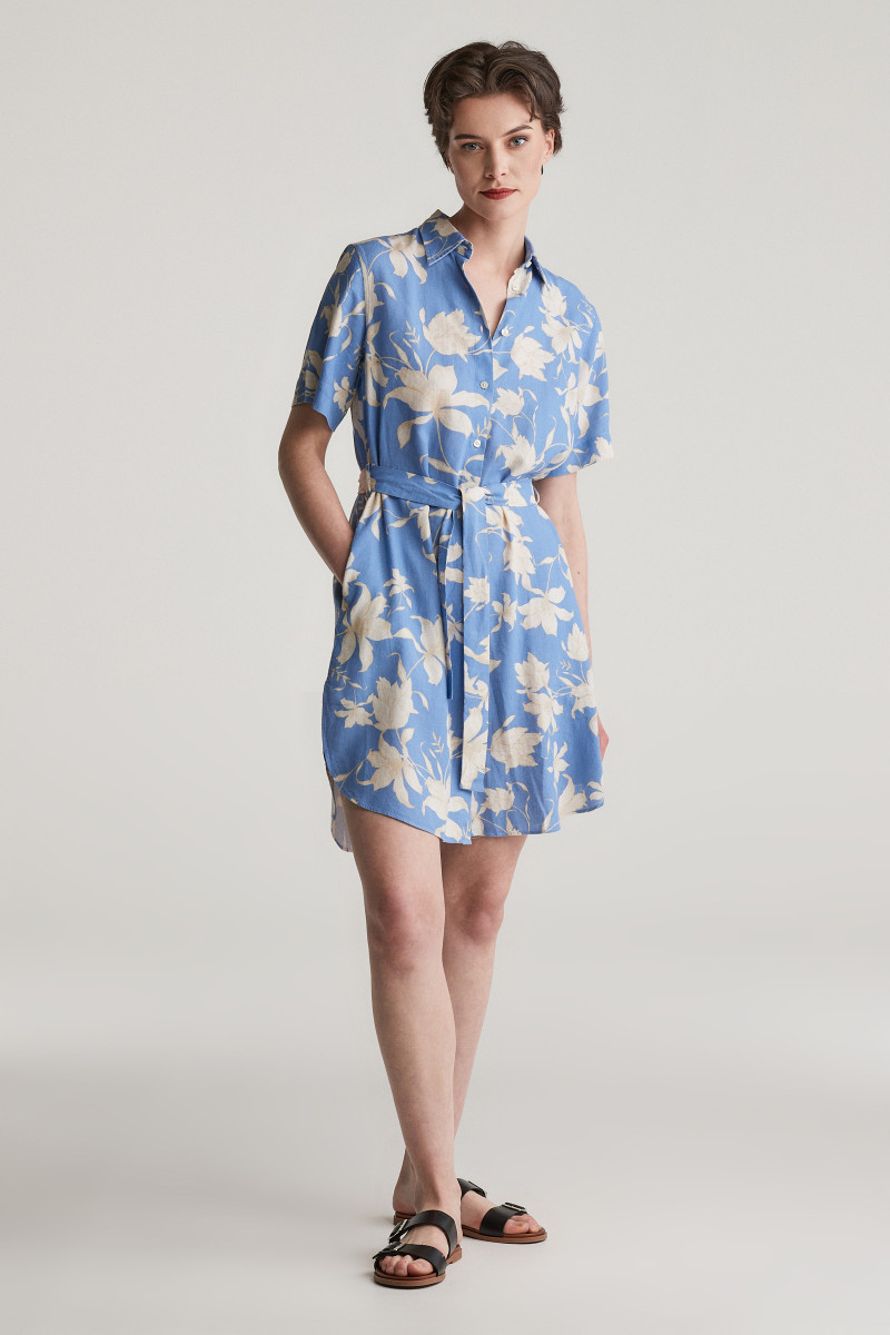 ŠATY GANT REG LINEN FLORAL PRINT SHIRT DRESS PERFECT BLUE