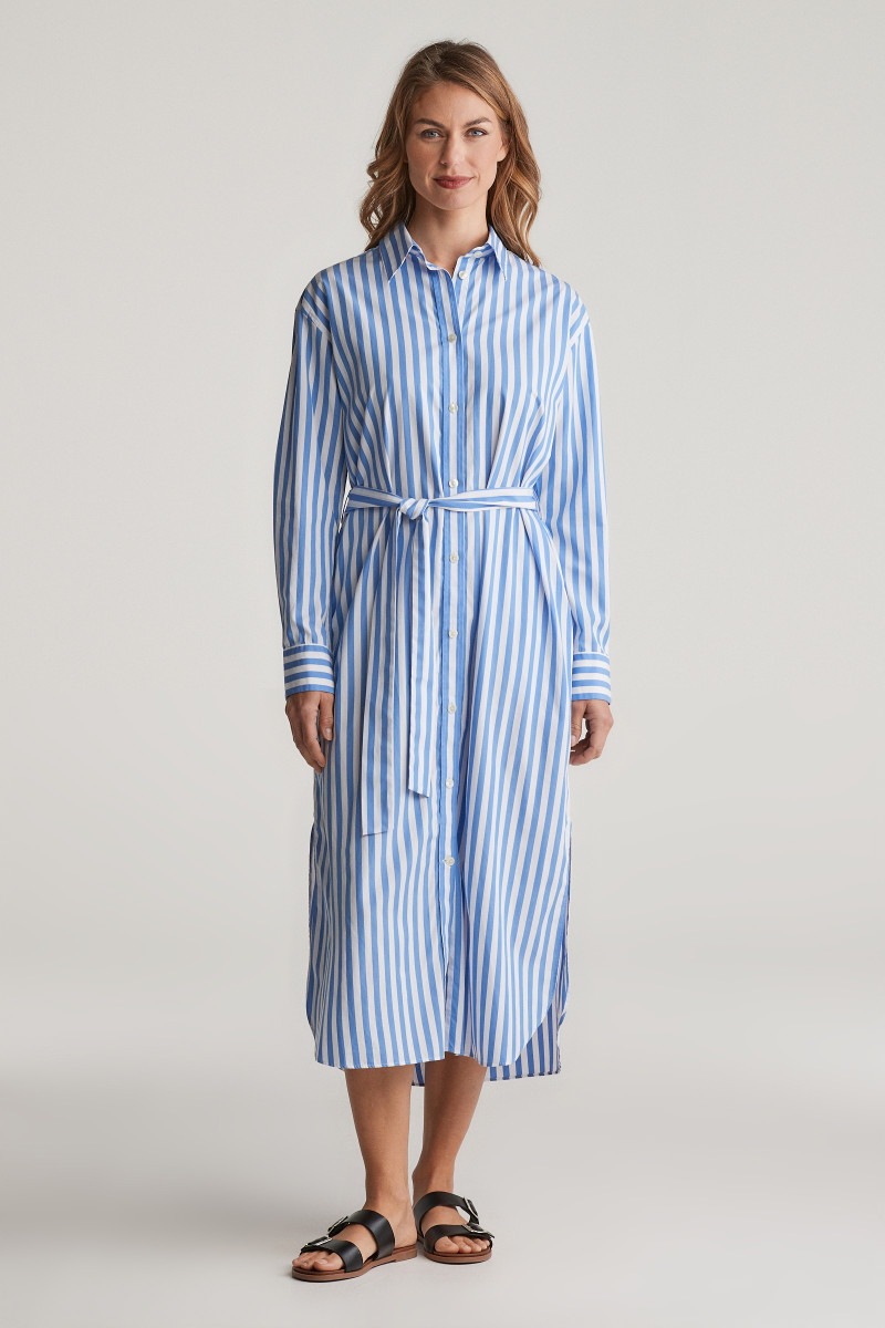 ŠATY GANT REL STRIPED POPLIN SHIRT DRESS WHITE