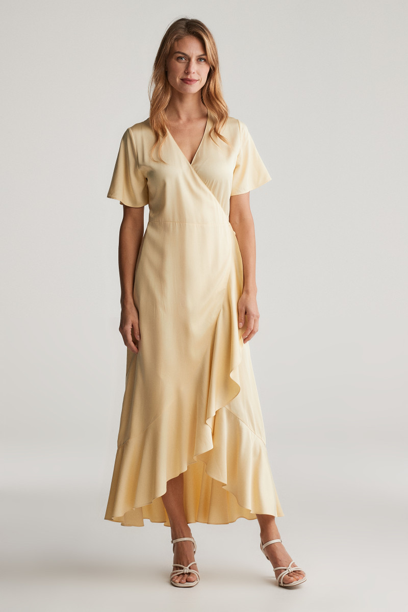 ŠATY GANT WRAP SS FRILL DRESS DUSTY LIGHT YELLOW