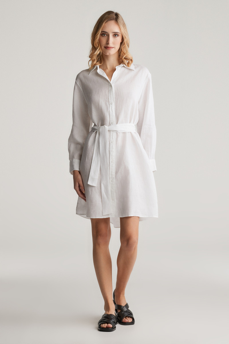 ŠATY GANT REL LINEN BELTED SHIRT DRESS WHITE