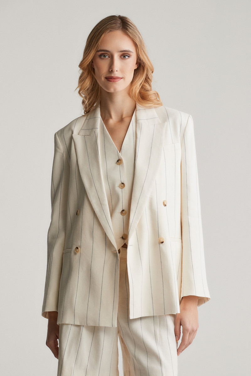 BLEJZR GANT PINSTRIPE LINEN CLUB BLAZER EGGSHELL