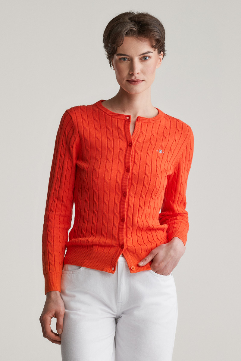 SVETR GANT STRETCH COTTON CABLE CARDIGAN ORANGE RED
