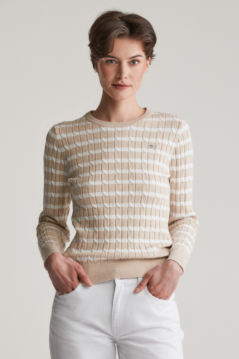 SVETER GANT STRETCH COTTON CABLE STRIPE C-NECK SEED MELANGE
