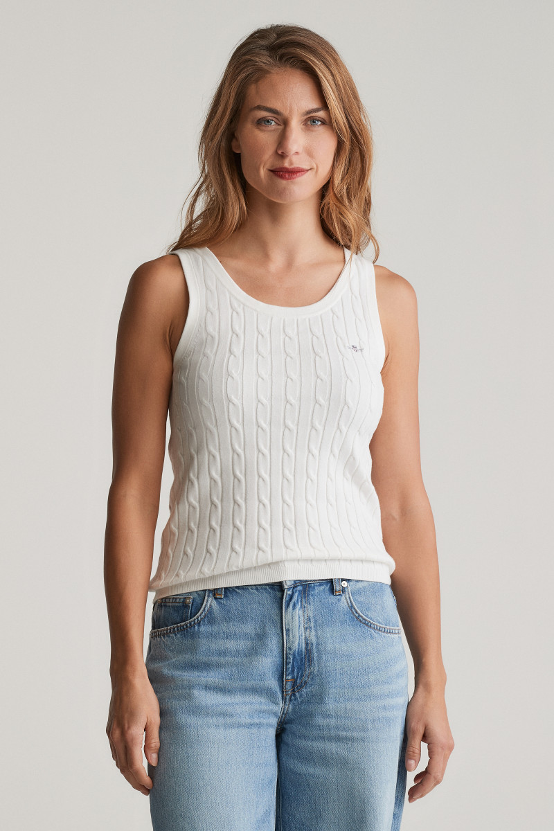 E-shop VESTA GANT STRETCH COTTON CABLE TANK TOP EGGSHELL