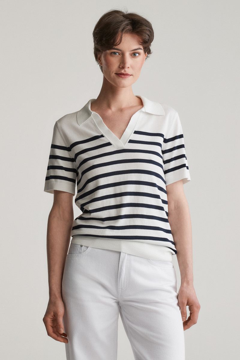 E-shop SVETR GANT FINE KNIT STRIPED SS RUGGER CREAM