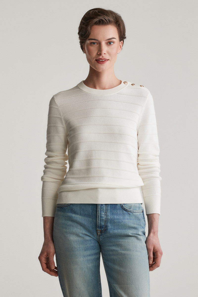 SVETR GANT TEXTURED COTTON C-NECK EGGSHELL
