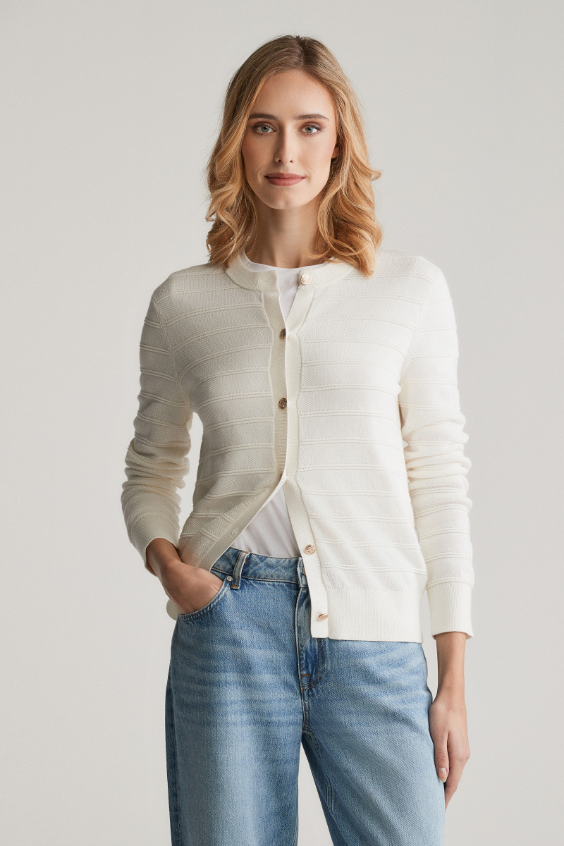 SVETR GANT TEXTURED COTTON CARDIGAN EGGSHELL