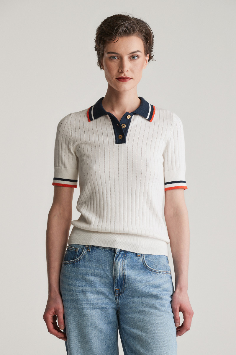 SVETR GANT CONTRAST RIBBED SS RUGGER EGGSHELL