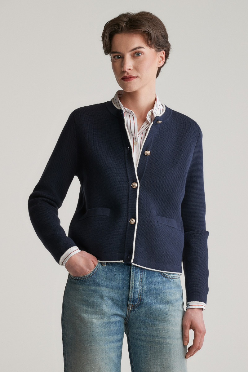 SVETER GANT COTTON KNIT JACKET EVENING BLUE