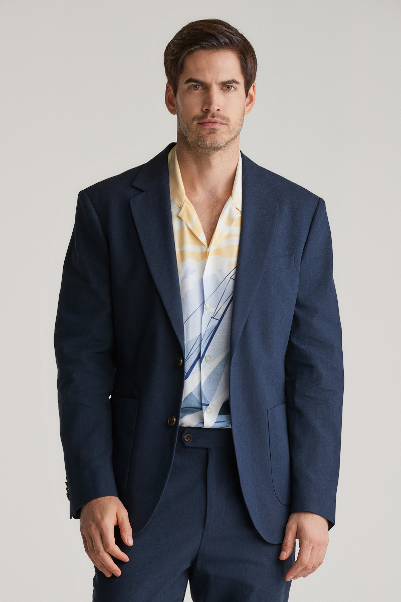 BLEJZR GANT SLIM COT/LINEN SUIT JACKET EVENING BLUE