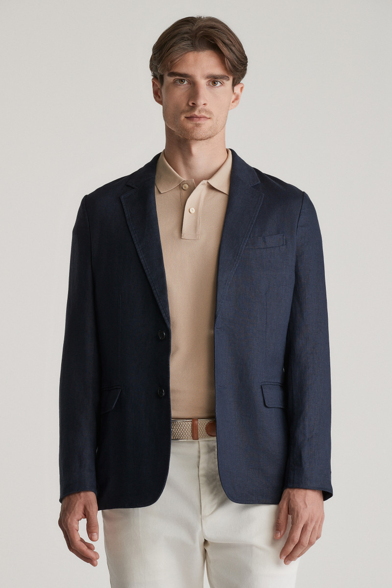 BLEJZR GANT SLIM GMNT DYE LINEN BLAZER EVENING BLUE
