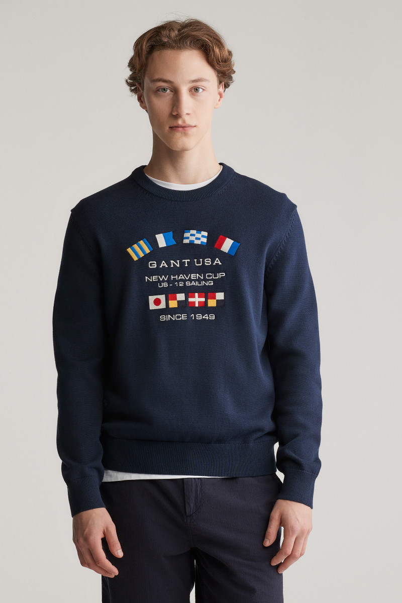 SVETR GANT NAUTICAL FLAGS C-NECK EVENING BLUE