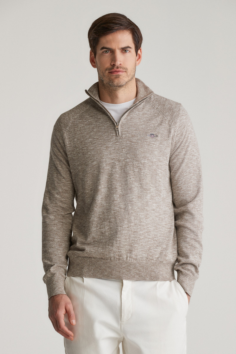 SVETER GANT COTTON SLUB HALF ZIP DESERT BROWN