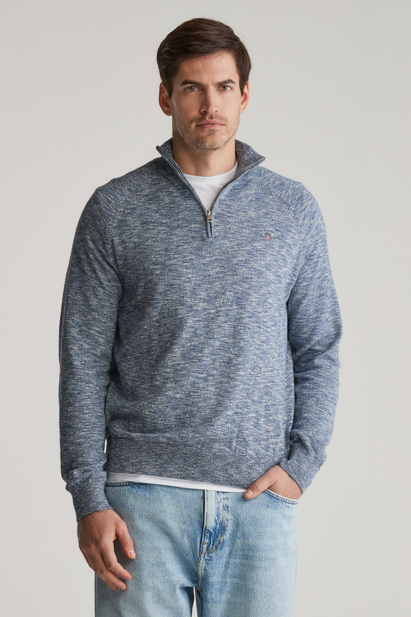 SVETER GANT COTTON SLUB HALF ZIP DUSTY BLUE SEA