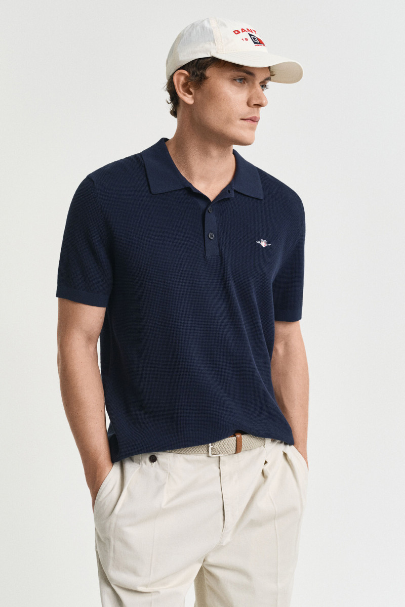 SVETR GANT MICRO TEXTURED COTTON SS POLO EVENING BLUE