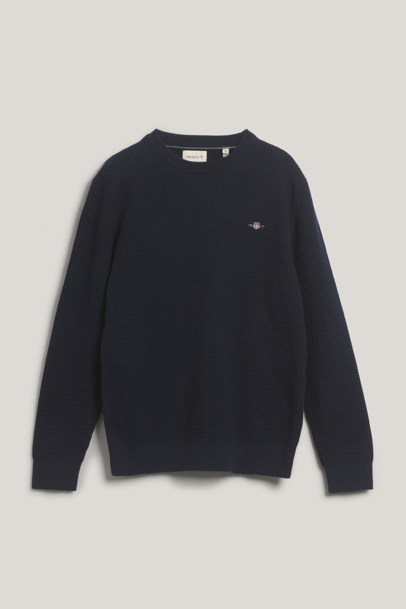 SVETER GANT TEXTURED COTTON C-NECK EVENING BLUE
