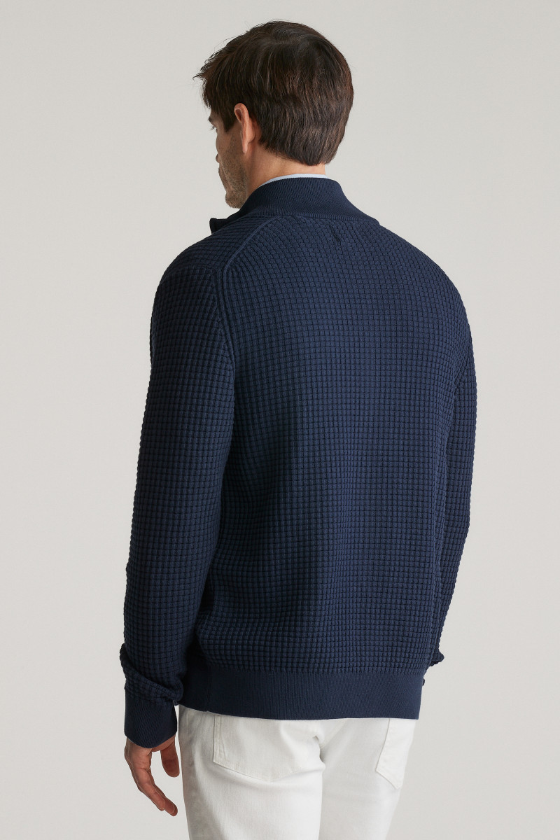 GANT Cotton Micro Textured Zip Cardigan Strickjacke Juniper Grün Herren-Strickjacke