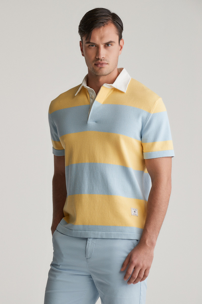 SVETR GANT STRIPED COTTON SS POLO FRESH BLUE