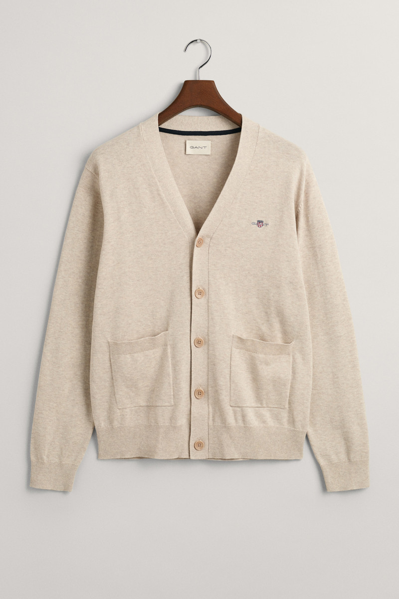 SVETR GANT CLASSIC COTTON V-CARDIGAN LIGHT BEIGE MELANGE