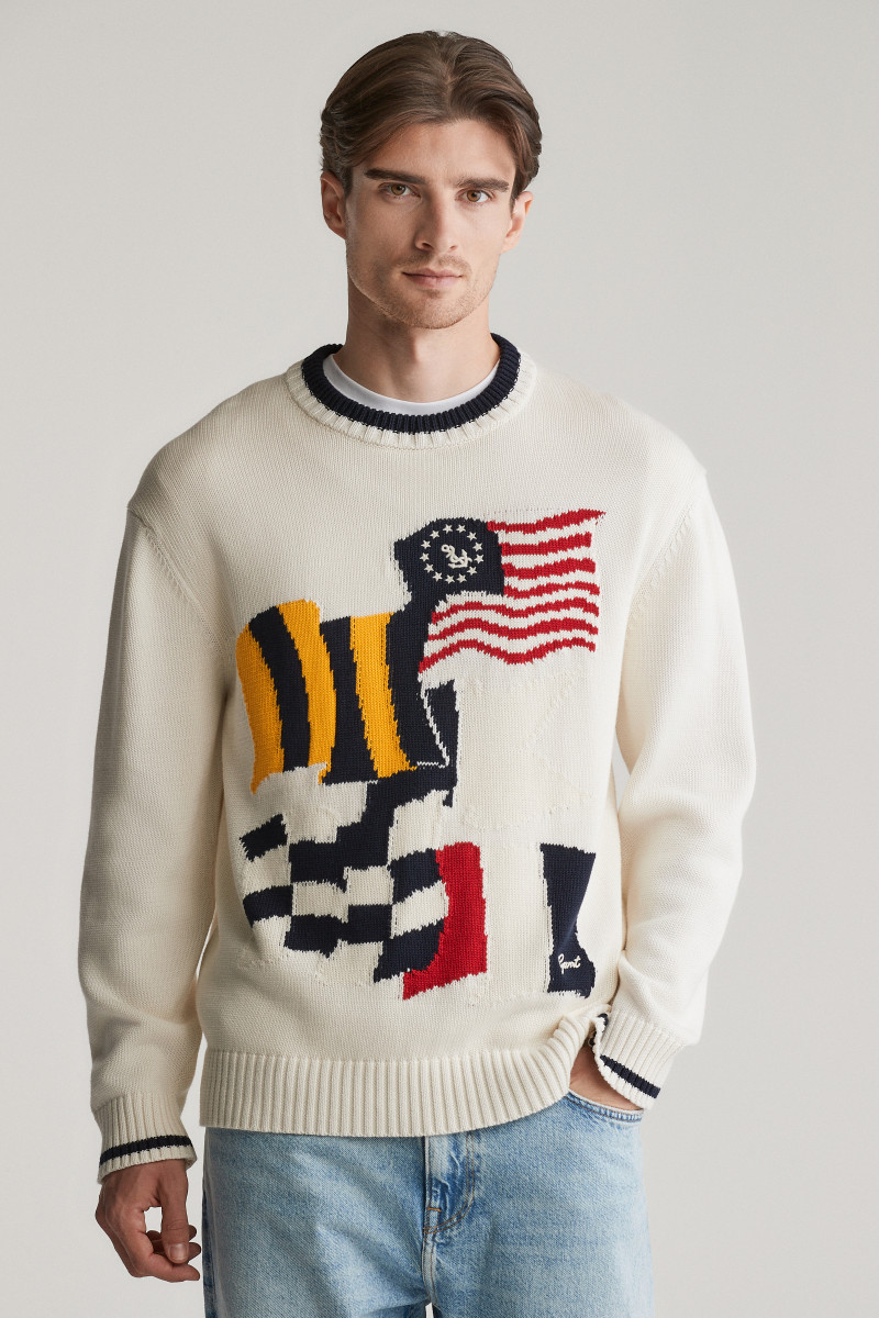 SVETER GANT FLAG INTARSIA COTTON C-NECK EGGSHELL