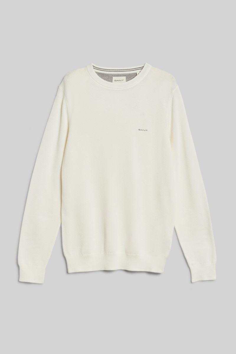 E-shop SVETR GANT COTTON PIQUE C-NECK EGGSHELL