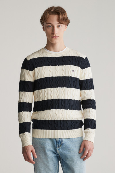SVETR GANT STRIPED COTTON CABLE C-NECK - Fotografie č. 1