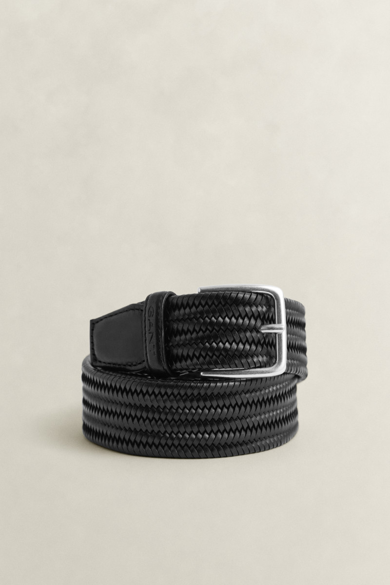OPASOK GANT LEATHER ELASTIC BRAIDED BELT BLACK