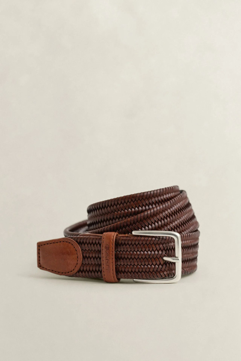 OPASOK GANT LEATHER ELASTIC BRAIDED BELT WEATHERED BROWN