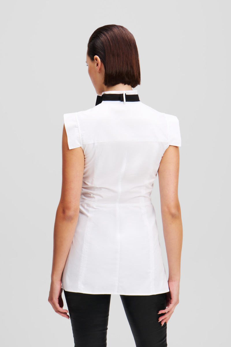 Blúzka Karl Lagerfeld Sleeveless Bow Tie Blouse Black Textured Lthr