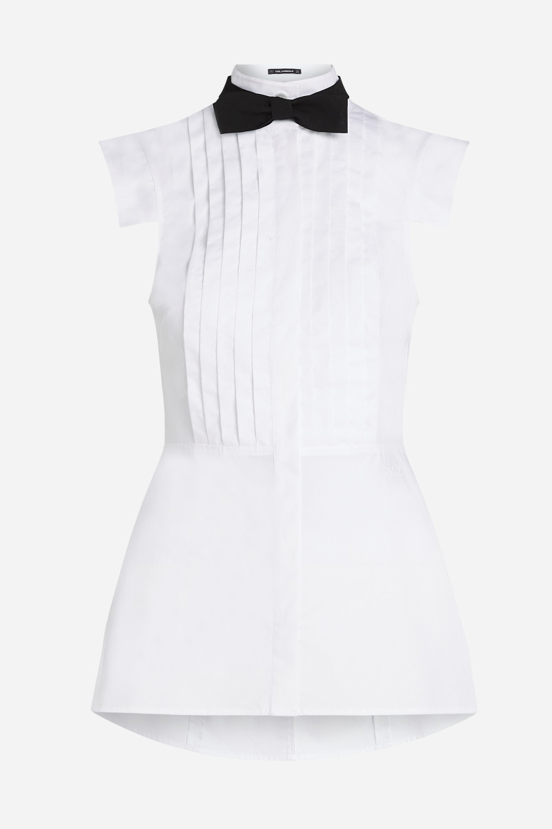 Blúzka Karl Lagerfeld Sleeveless Bow Tie Blouse Black Textured Lthr