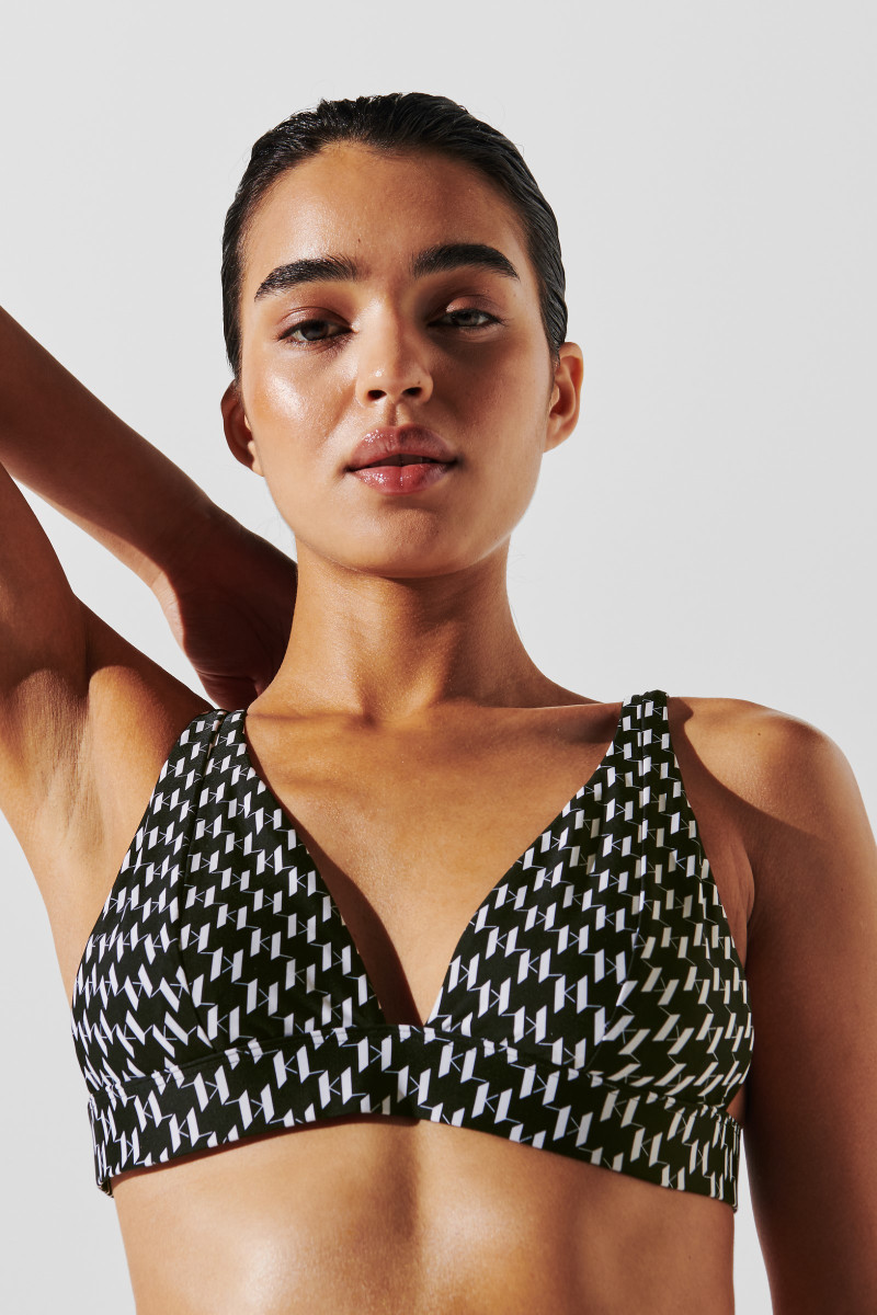 Top Triangle Karl Lagerfeld Monogram Blue - Donna, Riciclato Poliammide/Elastan, Chiusura A Laccio - Foto 10