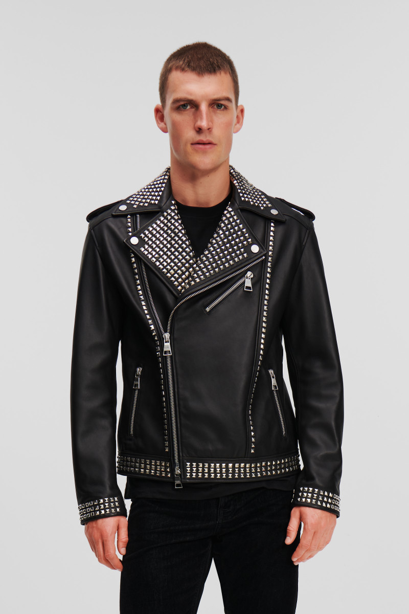Bunda Karl Lagerfeld Huns Pick Stud Leather Jacket Black