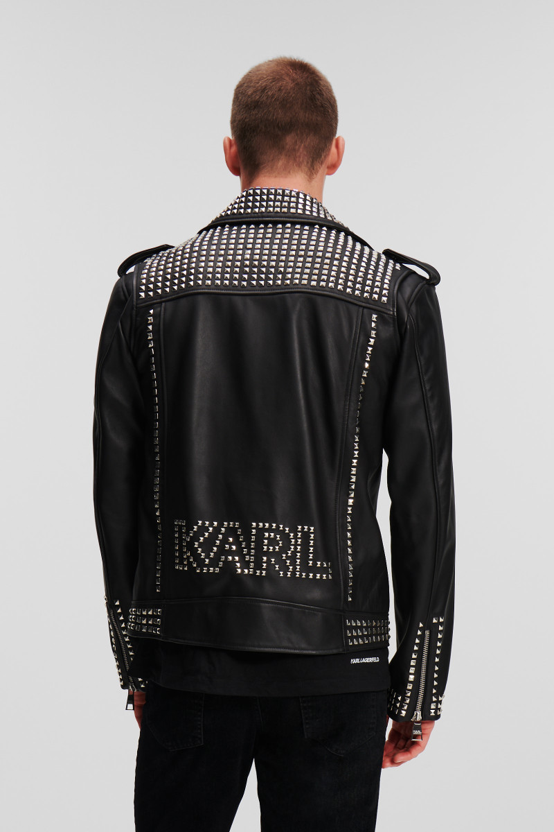 Bunda Karl Lagerfeld Huns Pick Stud Leather Jacket Black
