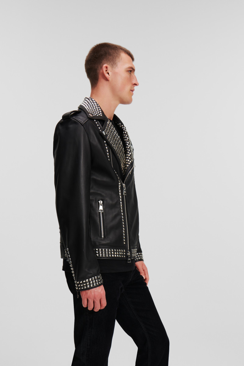 Bunda Karl Lagerfeld Huns Pick Stud Leather Jacket Black