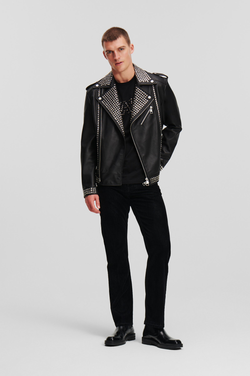 Bunda Karl Lagerfeld Huns Pick Stud Leather Jacket Black