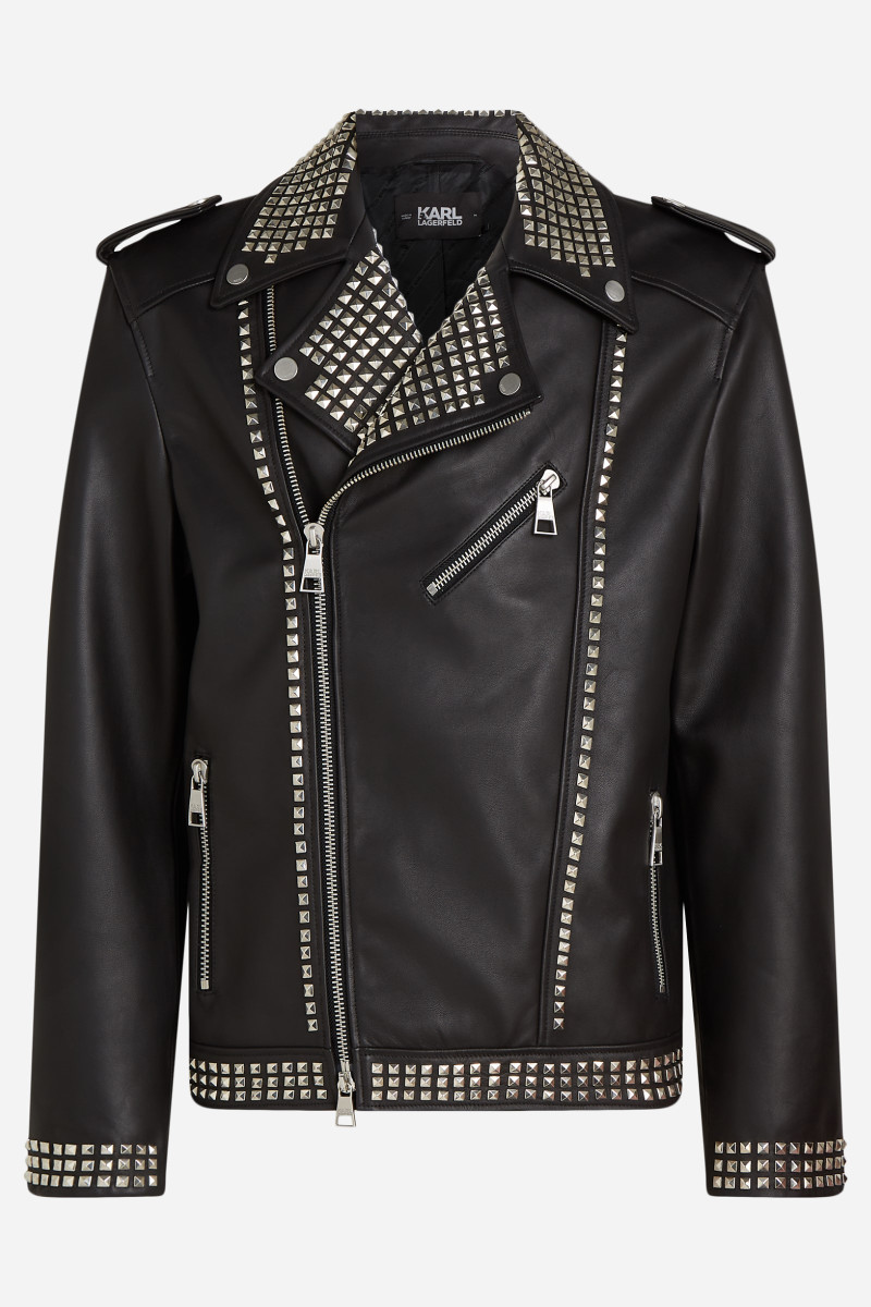 Bunda Karl Lagerfeld Huns Pick Stud Leather Jacket Black